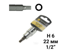 Насадка-вставка с битой Hex H6 1/2 22мм L=60мм (с держателем) ЭВРИКА ER-94802H