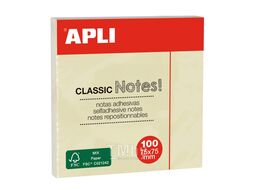 Бумага для заметок на клейкой основе 75*75 мм "Classic notes" 100 л., желтый APLI 10975