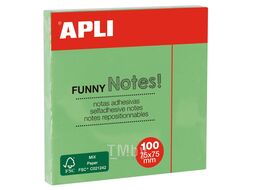 Бумага для заметок на клейкой основе 75*75 мм "Funny notes" 100 л., зеленый пастель APLI 19084