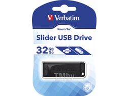 Карта памяти USB Flash 2.0 32 Gb "Slider" пластик, черный Verbatim 98697