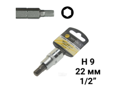 Насадка-вставка с битой Hex H9 1/2 22мм L=60мм (с держателем) ЭВРИКА ER-94805H