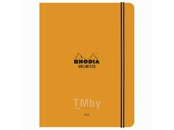 Блокнот А5+ 160*210 мм, 60 л., в клетку "Rhodia Unlimited" сшивка сбоку, обл. карт., микроперф., на резинке, оранжевый Clairefontaine 118758C