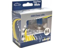 Комплект галогенных ламп 2шт H4 12V 60/55W RANGE POWER WHITE (4500K, очень яркий белый свет, эффект ксенона) NARVA 48680RPW