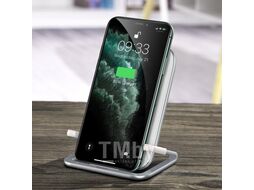 Беспроводное зарядное устройство Baseus WXPG-02 Rib Horizontal and Vertical Holder Wireless Charging с функцией подставки 15W, кабель 1m, White