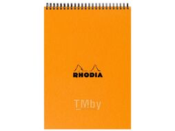 Блокнот А4 210*297 мм, 80 л., в клетку "Rhodia" спираль сверху, обл. карт., оранжевый Clairefontaine 18500С