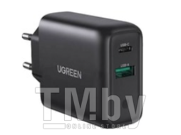 Сетевое зарядное устройство UGREEN CD170-10217 USB-A+USB-C, PD 2.0 36W Fast Charge, Black