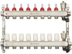 Коллекторная группа нерж сталь 8 вых. в сборе с автоматическим воздухоотводчиком, расходомерами и термостатическими клапанами ONDO OKGSET08A