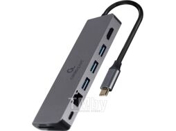 Хаб USB C док-станция USB-CM 5-в-1 (Hub3.0 + HDMI + PD + кардридер + GLAN) CablExpert Gembird A-CM-COMBO5-05