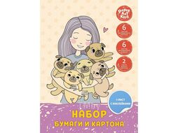 Картон и бумага цветной набор А4, 15 л. "Девочка со щенками" (6 л. цв. карт., 6 л. цв. бум., 2 л. бел.карт., 1 л. с наклейками) КанцЭксмо НТМ2661503