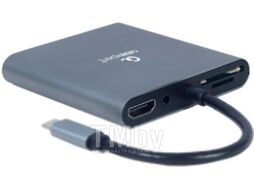 Хаб USB C док-станция USB-CM 6-в-1 (Hub3.0 + HDMI + VGA + PD + кардридер + стерео-звук) CablExpert Gembird A-CM-COMBO6-01