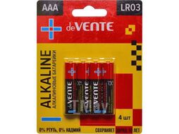 Батарейка Alkaline алкалиновая, AAA, LR03, 1,5В, 4 шт в блистере deVente 9010107