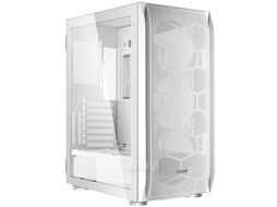 Корпус White MidiTower, 2*USB2 + 1*USB3, Боковая панель из тонированного закаленного стекла на винтах, Фильтр забора воздуха, поддержка СВО, белый Ginzzu GL185