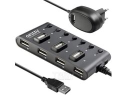 Хаб USB USB 2.0 7 port + adapter Ginzzu GR-487UAB