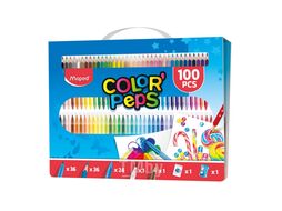 Набор для рисования "Color Peps", 100 предметов.(Фломастеры 37 шт., цв.карандашей 36 шт., мелки воск. 24шт., 1 точилка, 1 ластик, 1 прост.карандаш) Maped 907003