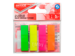 Закладки пласт. 12*43 мм, 4 цв.*35 шт., ассорти неон Office Products 14223934-99