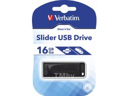 Карта памяти USB Flash 2.0 16 Gb "Slider" пластик, черный Verbatim 98696