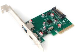 Контроллер PCI-Ex USB 3.0 Type-A + USB Type-C, питание - SATA Gembird SPCR-02