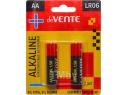 Батарейка Alkaline алкалиновая, AA, LR6, 1,5В, 2 шт в блистере deVente 9010102