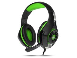 Наушники игровые CMGH-101T Black&green Crown (jack 3.5мм 4pin+ адаптер 2*jack spk+mic, Кабель 2.1м, D 250мм, регулировка громкости)