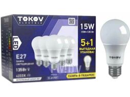 Набор ламп Tokov Electric 15Вт А60 4000К Е27 176-264В / Promo-A60-E27-15-4K (5+1шт)