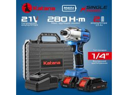 Гайковерт ударный аккумуляторный KATANA UG8301 SinglePOWER (1/4", 21В, 2*2Ач, 2ск, 280Нм, кейс)