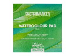 Блок бумаги для акварели "Sketchmarker" 100% хлопок, 26*26 см, 300 г/м2, 10 л., крупнозернистая