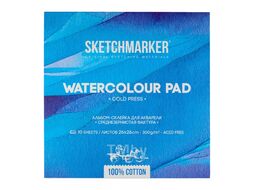 Блок бумаги для акварели "Sketchmarker" 100% хлопок, 26*26 см, 300 г/м2, 10 л., среднезернистая