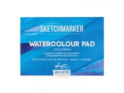 Блок бумаги для акварели "Sketchmarker" 100% хлопок, 12,5*18 см, 300 г/м2, 10 л., среднезернистая