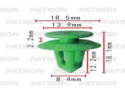 Клипса пластмассовая Mercedes Применяемость: Клипса внутренней обшивки Mercedes D=13.9, T=18.5, H=18.1, F=8.4 PATRON P37-2084