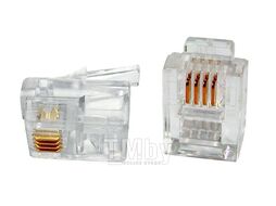 Коннектор Hyperline PLUG-6P4C-P-C2-100 (100шт) 100м прозрачный