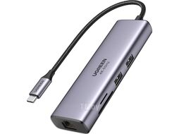 Хаб UGREEN USB-C to 2*USB3.0+HDMI (4K@60Hz)+RJ45+SD&TF + PD port Converter CM512 (Space Gray) 60515