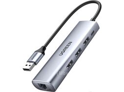 Док-станция UGREEN USB3.0 to 3xUSB3.0+RJ45 Multifunction Adapter CM266 (Gray) (60812)