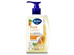 Крем-мыло AURA Pure Cotton 2в1 для рук и тела Хлопок и мёд 300мл