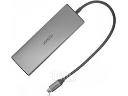 Док-станция UGREEN USB-C to 2*USB3.0+USB2.0+2*HDMI+RJ45 Gigabit+SD/TF+PD port Converter CM490 Gray (90119)