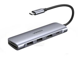 Хаб UGREEN USB-C to 2 Ports USB3.0-A Hub + HDMI + TF/SD with PD Power Supply CM195 (Space Gray) (70411)