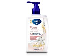 Крем-мыло AURA Pure Cotton 2в1 для рук и тела Хлопок и овсяное молочко 300мл