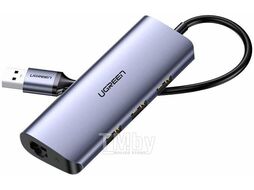 Хаб UGREEN USB-A to 3xUSB 3.0+RJ45(1000M)+Micro USB Multifunction Adapter CM252 Gray (60719)