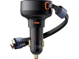 Автомобильное зарядное Baseus Enjoyment Pro C+Retractable C Cable 60W Cluster Black (C00057802111-00)