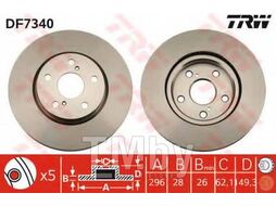 Тормозной диск Lexus IS 220d, IS 250 (10.2005-) F, Geely Emgrand x7 2012- TRW DF7340