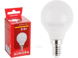 Лампа светодиодная G45 ШАР 9Вт 230В E14 2700K AURORA A200-022