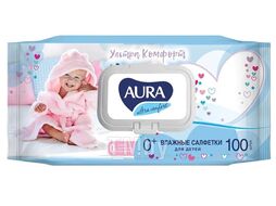 Влажные салфетки ULTRA COMFORT детские 0+ с алоэ и вит Е, 100шт AURA