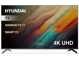 Телевизор LED 75" Android TV Frameless черный 4K Ultra HD 60Hz DVB-T DVB-T2 DVB-C DVB-S DVB-S2 USB WiFi Smart TV Hyundai H-LED75BU7006