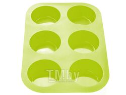 Форма для выпечки, силиконовая, прямоугольная на 6 кексов, 26х17.5х3 см, зеленая, PERFECTO LINEA