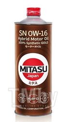 Моторное масло синтетическое MITASU 0W16 1L GOLD HYBRID SN API SN 100% Synthetic MJ1061