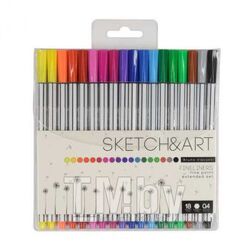 Ручки капиллярные набор Sketch&Art " Fineliner" 0,4мм, 18 цветов, ПВХ карман с е/п Bruno Visconti 36-0012