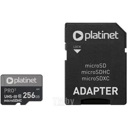 Карта памяти PLATINET microSDXC SECURE DIGITAL + ADAPTER SD 256GB class10 UIII A2 90MB [PMMSDX256UIII]