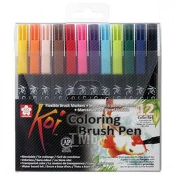 Маркер акварельный "Koi Color Brush" набор, 12 цв. Sakura Pen XBR12A