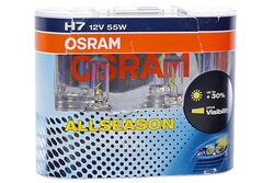 Комплект галогенных ламп 2 шт 64210ALL 55W 12V PX26D ALLSEASON (на 30% больше света на дороге, цветовая температура 3000К) OSRAM 64210ALL-HCB