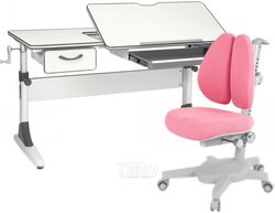 Парта+стул Anatomica Study-120 Armata Duos с органайзером и ящиком (белый/серый/розовый)