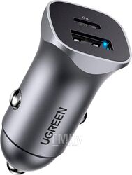 Автомобильное зарядное устройство UGREEN USB-C PD+USB-A QC 20W Fast Car Charger CD130 (Silver) 30780